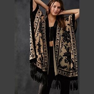 Free People NightBird Black Burnout Velvet Kimono